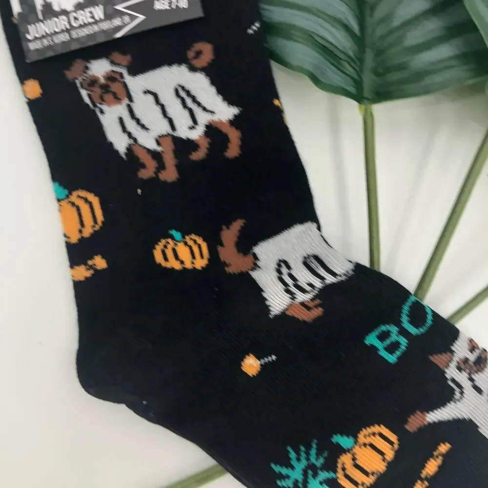 Sock It To Me Glow In The Dark Black Dog Ghost Costume Halloween Kids Crew Socks